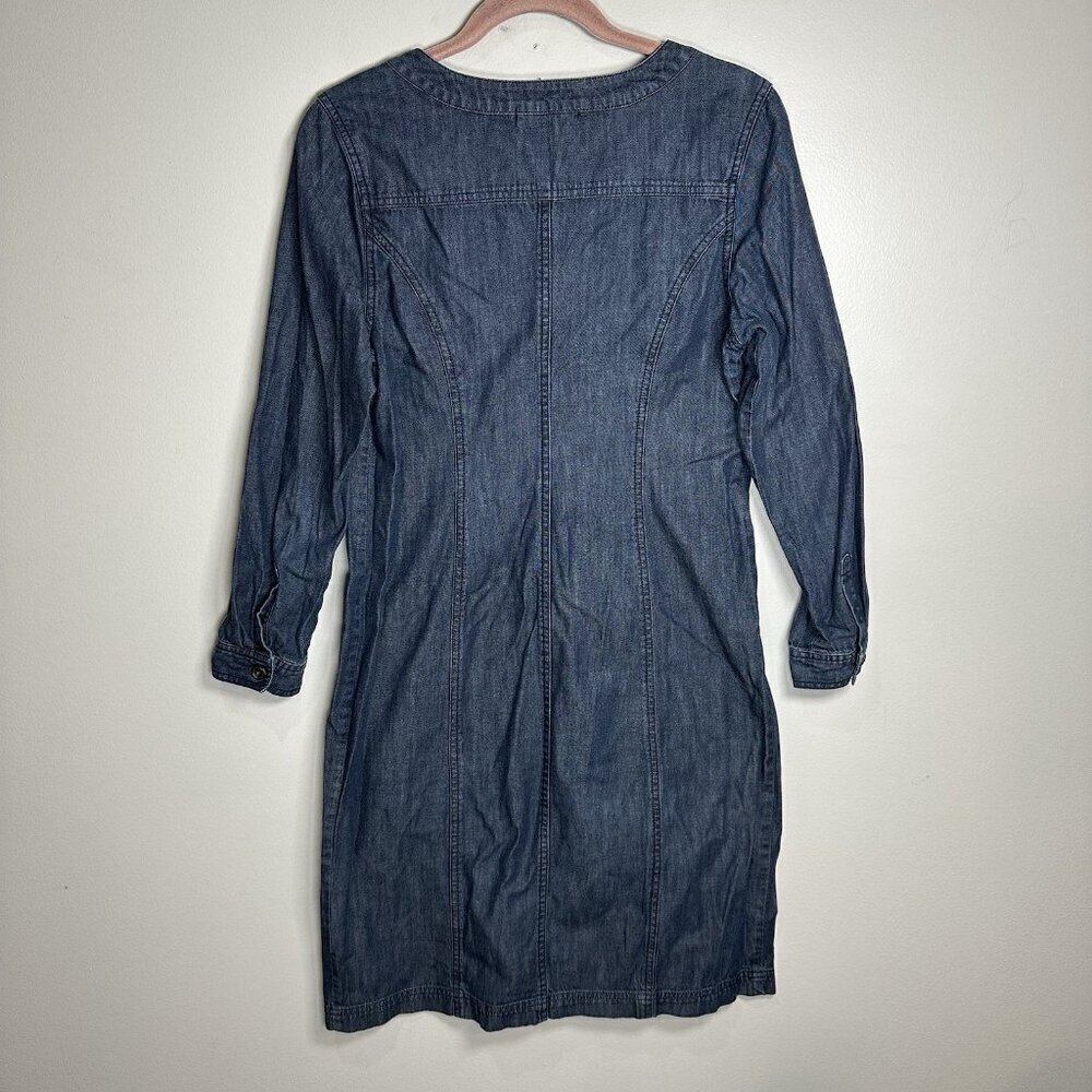 Boden Blue Denim Dress Size 6L Pocket Button Casual Minimalist Chambray - Picture 8 of 8